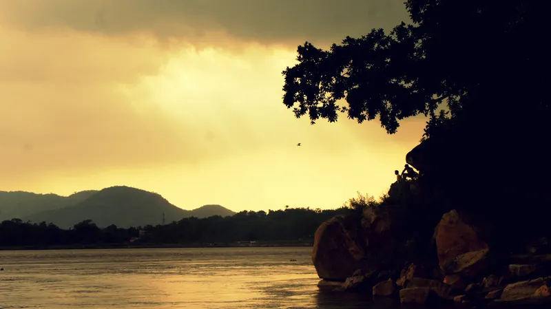 Sunset over the Brahmaputra near Umananda (Peacock) Island, Guwahati